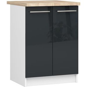 AKORD Keukenkast met werkblad - Oliwia S60, keukenonderkast met 2 deuren en 2 legplanken, onderkast keuken 60 cm breed, ABS-rand 18 mm, 46 x 60 x 85 cm, wit, grafiet glanzend
