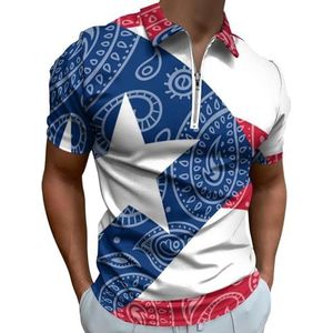 Paisley En Puerto Rico Vlag Half Zip-up Polo Shirts Voor Mannen Slim Fit Korte Mouw T-shirt Sneldrogende Golf Tops Tees 5XL