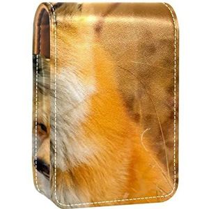 Lipgloss Houder Lipstick Case Draagbare Mini Lipstick Opbergdoos Reizen Lipstick Organizer Case met Spiegel voor Vrouwen Fox Closeeup Natuur, Meerkleurig, 9.5x2x7 cm/3.7x0.8x2.7 in