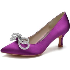 SYDZSW Zijden Bruiloft Schoenen Ivoor Bruidsschoenen Bruiloft Uitnodiging Schoenen met Strass 35-43, Paars, 43 EU