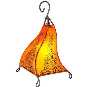 Oosterse tafellamp frame 35cm lederen lamp hennalamp lamp | Marokkaanse kleine tafellampen van metaal, lampenkap van leer | Oosterse decoratie uit Marokko, kleur oranje