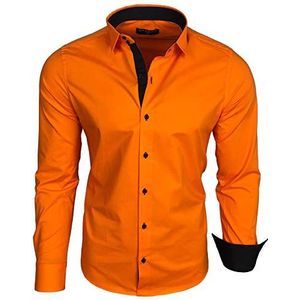Baxboy B-500 herenoverhemd met lange mouwen, zakelijk, vrije tijd, bruiloft, gemakkelijk te strijken, slimfit, kentkraag, geschikt om te dragen bij pak, Oranje_1, S