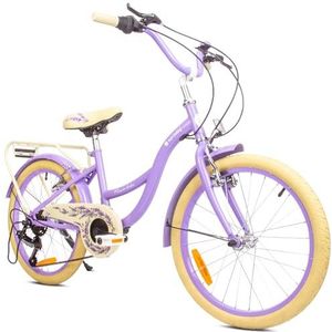 Flower Bike Fiets voor een meisje van 6 tot 10 jaar, 20 inch, 6 versnellingen Shimano, kinderfiets in hoogte verstelbaar (Lavendel)