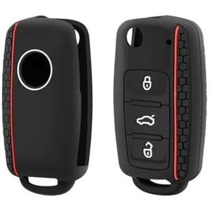 Autosleutel beschermhoes 3-knops Siliconen Sleutelhoes Autosleutelhoes Voor Yeti Voor Superb Voor Rapid Voor Octavia Sleutel Shell(Red)