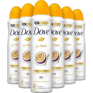 Dove go fresh deodorantspray passievrucht- en citroengrasgeur anti-transpirant beschermt 48 uur tegen lichaamsgeur en okselzweet, 150 ml, 6 stuks