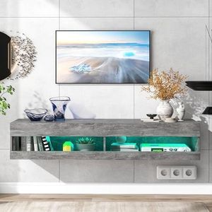 Aunvla LED TV-kast, lowboard in hoogglans wit met LED-verlichting, hoogwaardig tv-meubel met veel opbergruimte voor je woonkamer, 140 x 40 x 30,5 cm, marmergrijs