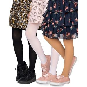 looksy Set van 3 ondoorzichtige panty voor meisjes, 40-DEN, zachte microvezel, voor kinderen, casual, dans, school, ballet, 3-12 jaar, wit/natuurlijk/zwart, 5-6 Jaren