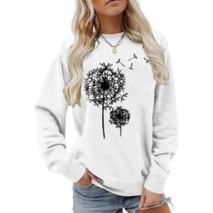 MLZHAN Paardebloem Print Vrouwen Sweatshirt Herfst Winter Ronde hals Lange Mouw Shirt Paardebloemen Truien Sweatshirts Jas Tops, Wit, S