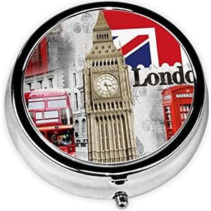 Pillendoos Londen Big Ben Ronde Pil Case 3 Compartiment Geneeskunde Pil Organizer Leuke Pil Organizer Draagbare Reizen Pillendoos Geneeskunde Vitamine Kabeljauw Leverolie Opbergdoos Unieke Gift