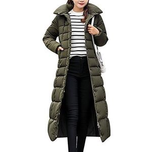 Dames winter warm casual top jas lang slim imitatiebont mantel met capuchon, Leger Groen, L