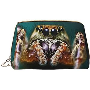 Wildlife Spider Gedrukt Make-up Tas Reizen Make-up Organizer Cosmetische Borstel Zakken Case Lederen Make-up Case Rits Pouch Toilettas voor Vrouwen, Wit, Eén maat