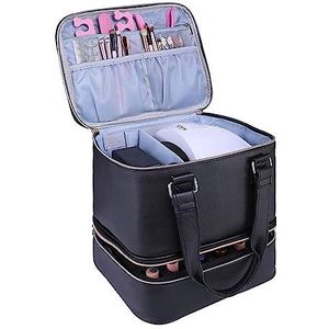 WUURAA NailPolish Organizer Tas Opbergtas voor NailTech Afneembare Dubbellaagse Draagtas Houdt 30 Flessen NailPolish, Zwarte dubbele handgreep