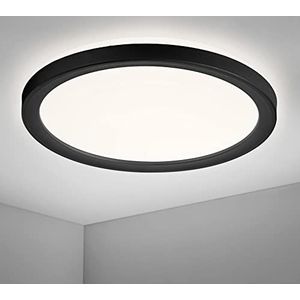Navaris ronde LED plafondlamp - Lamp voor aan het plafond - Ultra plat - Met indirecte verlichting - Moderne plafonniere in zwart - 19 cm - 12W