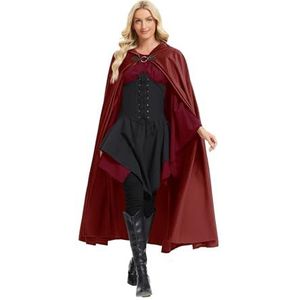Cape met capuchon, omkeerbare fluwelen mantel, bekleed met satijn middeleeuws Halloween kerst cosplay kostuum kopen vanaf een prijs van 16