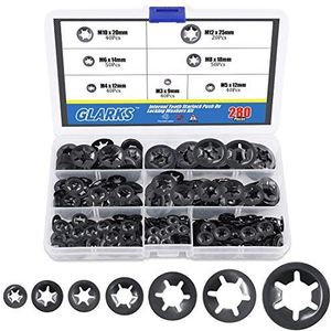 Glarks 280 Stks Interne Tand Starlock Push Op Sluitringen Speed Clips Bevestigingsmiddelen Assortiment Kit