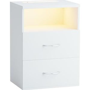 CASARIA® Houten Nachtkastje 40x28x55cm 2 Lades Touch Led-verlichting Kabeldoorvoer Nachttafeltje Ladekastje Wit