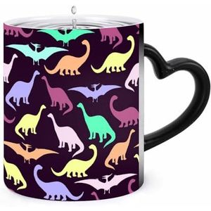 Dinosaurs Koffiemok 11oz Kleur Veranderende Mokken Hartvormig Handvat Warmtegevoelige Verkleuring Cups