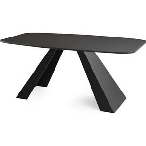 WFL GROUP Eettafel Monte in moderne stijl, rechthoekige tafel, uittrekbaar van 180 cm tot 220 cm, gepoedercoate zwarte metalen poten, 180 x 90 cm (zwart, 180 x 90 cm)