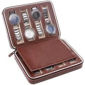 Horloge Doos Horlogedoos Voor Heren 8-slot Lederen Horlogekast Organizer Elastisch PU-materiaal Vintage Vitrineopslag Voor Horloge Horlogedozen (Color : Brown)