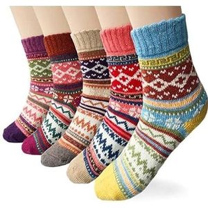 5 paar wollen sokken voor dames winter, thermische sokken damessokken, dikke zachte warme gebreide sokken, kleurrijk patroon