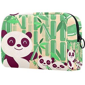 Meisje Cosmetische Tassen Vrouwen Make-up Tas Toilettas Organizer Pouch met Rits 7.3x3x5.1 Inch Groene Bamboe Panda's