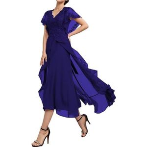 SAYNO Kant Applique Moeder van de Bruid Jurk voor Bruiloft Prom Jurken Plooien Cocktail Jurken Plus Size, koningsblauw, 32