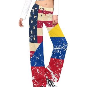 American And Columbia Retro vlag damesbroek casual broek elastische taille lounge broek lange yogabroek rechte pijpen