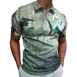 Haaien zwemmen in het bos poloshirt voor heren casual shirts met ritssluiting T-shirts golftops slim fit