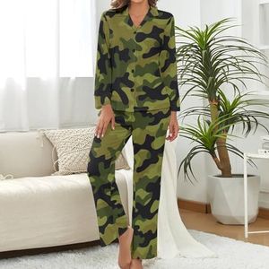 Camouflage Legergroene damespyjama set bedrukte pyjama set nachtkleding pyjama loungewear sets L
