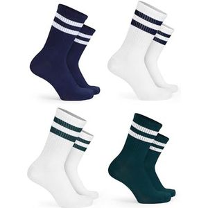 Basic Treasure 4 paar sportsokken voor kinderen, kindersokken, katoen, kindersokken jongens en meisjes, tennissokken, groen/marineblauw/wit, 26-30