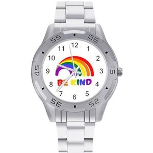 Be Kind Regenboog Gay Pride LGBTQ Mode Zakelijke Mannen Horloges Met Roestvrij Staal Quartz Horloge Voor Vrouwen