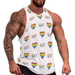 Schattig homo hart met tekst heren tanktop grafische mouwloze bodybuilding T-shirts casual strand T-shirt grappige sportschool spier