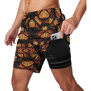 Awesome Kleurrijke Vlinders Art Heren Zwembroek Sneldrogende 2 in 1 Strand Sport Shorts met Compressie Liner En Pocket