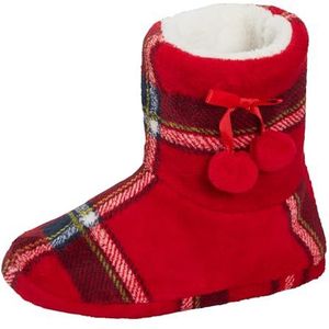 Dames Slipper Laarzen Womens Luxe Tartan Check Slippers Faux Fur Gevoerd Memory Foam Pluche Booties, Rood, 7/8 UK