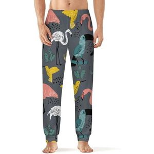 Vogel Flamingo Cactus Heren Pyjama Broek Zachte Lounge Bottoms Met Pocket Slaap Broek Loungewear
