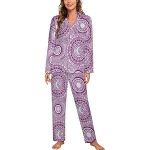 Lila Mandala Stars And Moons Vrouwen Lange Mouw Button Down Nachtkleding Zachte Nachtkleding Lounge Pyjama Set XL