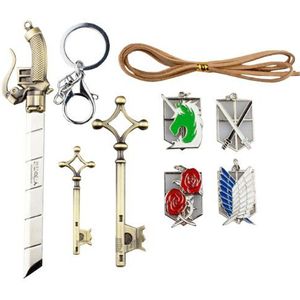 NuoYa Shingeki No Kyojin hanger voor halsketting, badge + wapens + sleutel