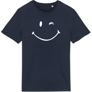 Smiley T-shirt - voor heren - bedrukt in Frankrijk - 100% biologisch katoen - origineel grappig verjaardagscadeau, Marineblauw, XS