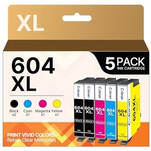 5-Pack 604XL High Capacity Cartridges Compatibele vervanging voor 604 XL Multipack voor XP-2200 XP-2205 XP-3200 XP-3205 XP-4200 XP-4205 WorkForce WF-2910 WF-2930 WF-2935 WF-2950 (XL Capaciteit)