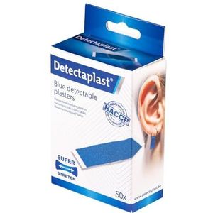Detectaplast blauwe pleisters Elastic, metaaldetecteerbare en flexibele pleisters sensitive, wondverzorging voor de voedingsindustrie, catering en grootkeuken, 9 x 38 mm (piercing), 50 stuks