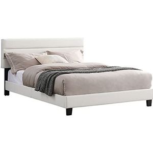 CARO-Möbel Gestoffeerd bed Bedford 140x200 cm, bed kunstleer bekleding in wit, eenpersoonsbed in Scandinavische stijl, comfortabel gevoerd bed, jeugdbed incl. lattenbodem