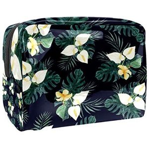 Make-uptas PVC toilettas met ritssluiting waterdichte cosmetische tas met tropisch geel bloempatroon voor vrouwen en meisjes