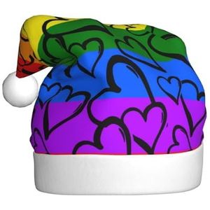 ErKaL Gay Pride Regenboog Patroon Gedrukt Kerstmuts, Kerstmuts Voor Volwassenen, Pluizige Kerst Kerstman Hoed Voor Vrouwen Heren Vakantie Party