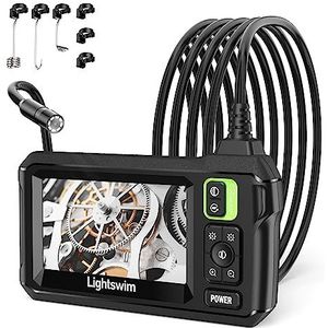 Lightswim Industrial Endoscope, 1920P HD, Digital Boroscope, Waterproof, 4.3 Inch LCD Display, Inspection Camera with 8 LED Bulbs, 5 m Semi Flexible Cable