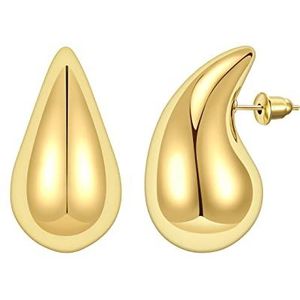 EFEMIR Oorbellen Dupes Teardrop oorbellen Dikke gouden oorringen voor dames Lichtgewicht holle waterdruppeloorbellen met lage allergie, gegalvaniseerde vergulde mode-sieraden voor dames