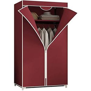 Stoffen kleerkast, draagbare kledingkast, Kledingkast Draagbare kledingkastplanken met ophangrail, planken, stoffen hoes, kledingkastopslagorganisator,Rood-150x55x45 (Color : Rosso, Size : 155x70x45