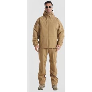 SAYEYBU Camouflage Tactical Suit, Windproof Spring and Autumn Coat, Men's Tactical Trouser Combat Jackets Suits, All-Weather Combat Set, for Airsoft Paintball Hunting,Khaki,3XL