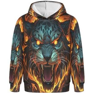KAAVIYO Vuur Cool Dier Cheetah Hoodies Sweatshirts Atletische Hoodies Schattig 3D Print voor Meisjes Jongens, Patroon, L