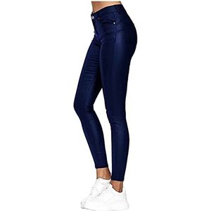 Damesbroek Met Imitatieleren Look, Hoge Taille, Gecoate Stretch Skinny PU-leren Motorbroek Met Zakken, Leren Broek, PU-leer, Tot Maten(Blue,XXL)