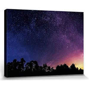 1art1 Sterrenhemels Poster Kunstdruk Op Canvas Starry Night Sky With Orange Glow Muurschildering Print XXL Op Brancard | Afbeelding Affiche 80x60 cm